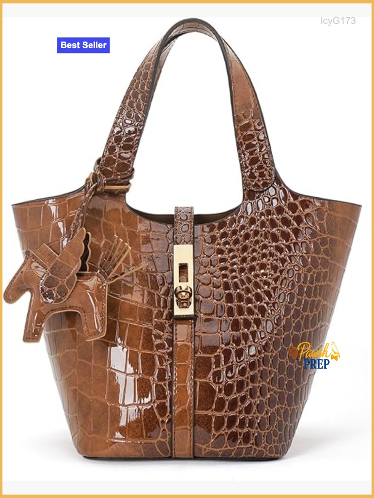 Vegan Leather Bucket Purse, Top Handle Handbag With Detachable Pouch